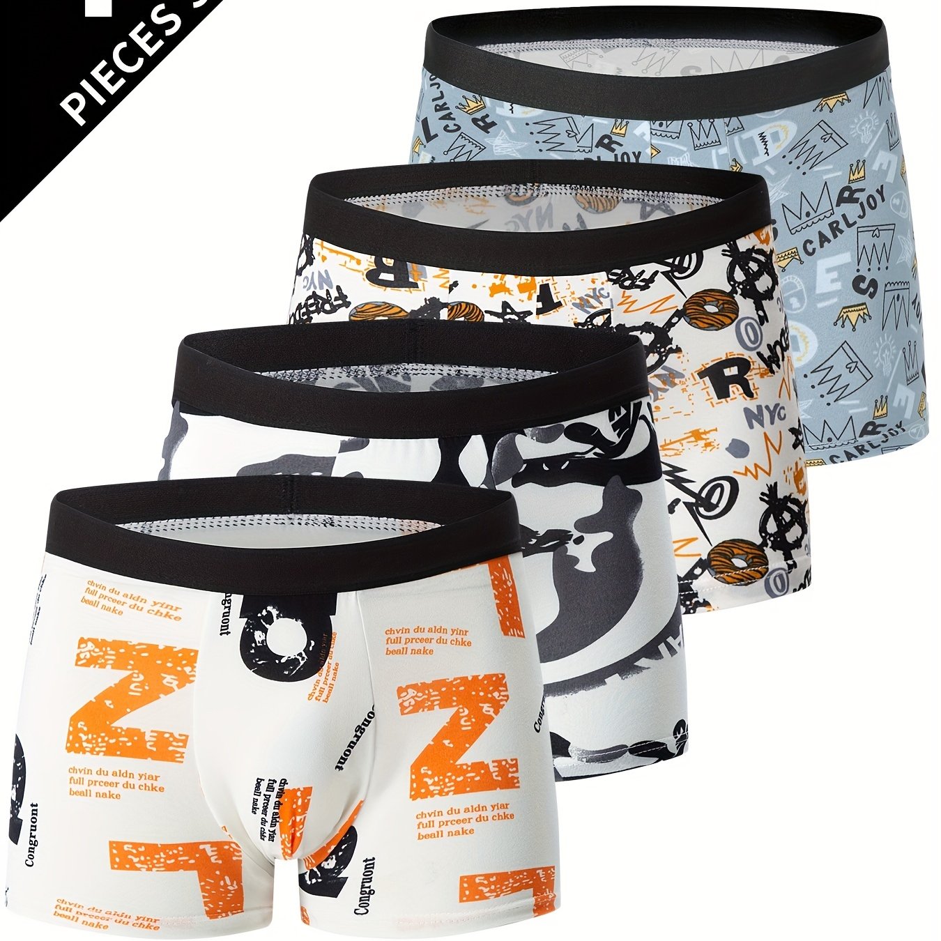 Men's Breathable Stretch Boxer Briefs with Flower Pattern 4 Pack