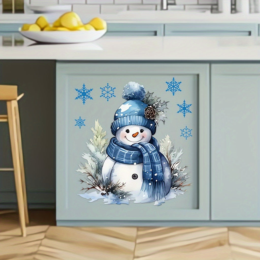 Conjunto de calcomanías navideñas de muñeco de nieve para baño, pegatina de vinilo con copo de nieve azul para tapa del inodoro