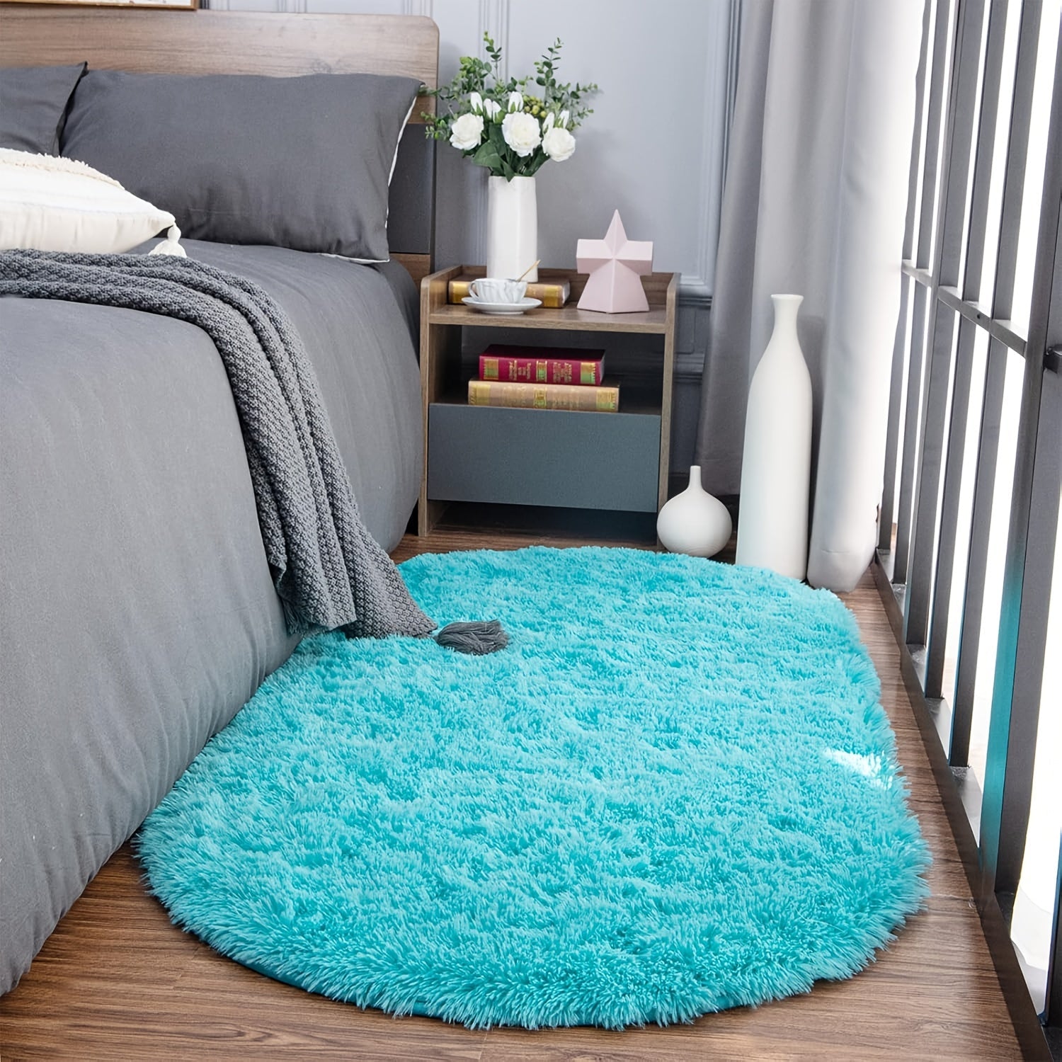 Soft Plush Oval Area Rug for Bedroom and Living Room Machine Washable Stain-Resistant Low Pile Carpet