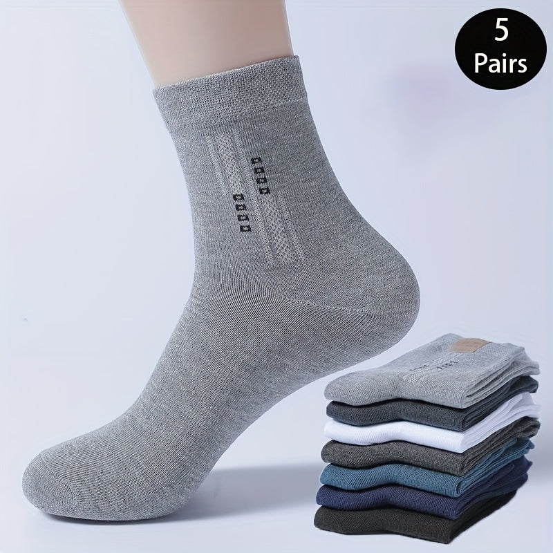 5-Pack Vintage Mid-Calf Socks Polyester Spandex Knit Solid Color