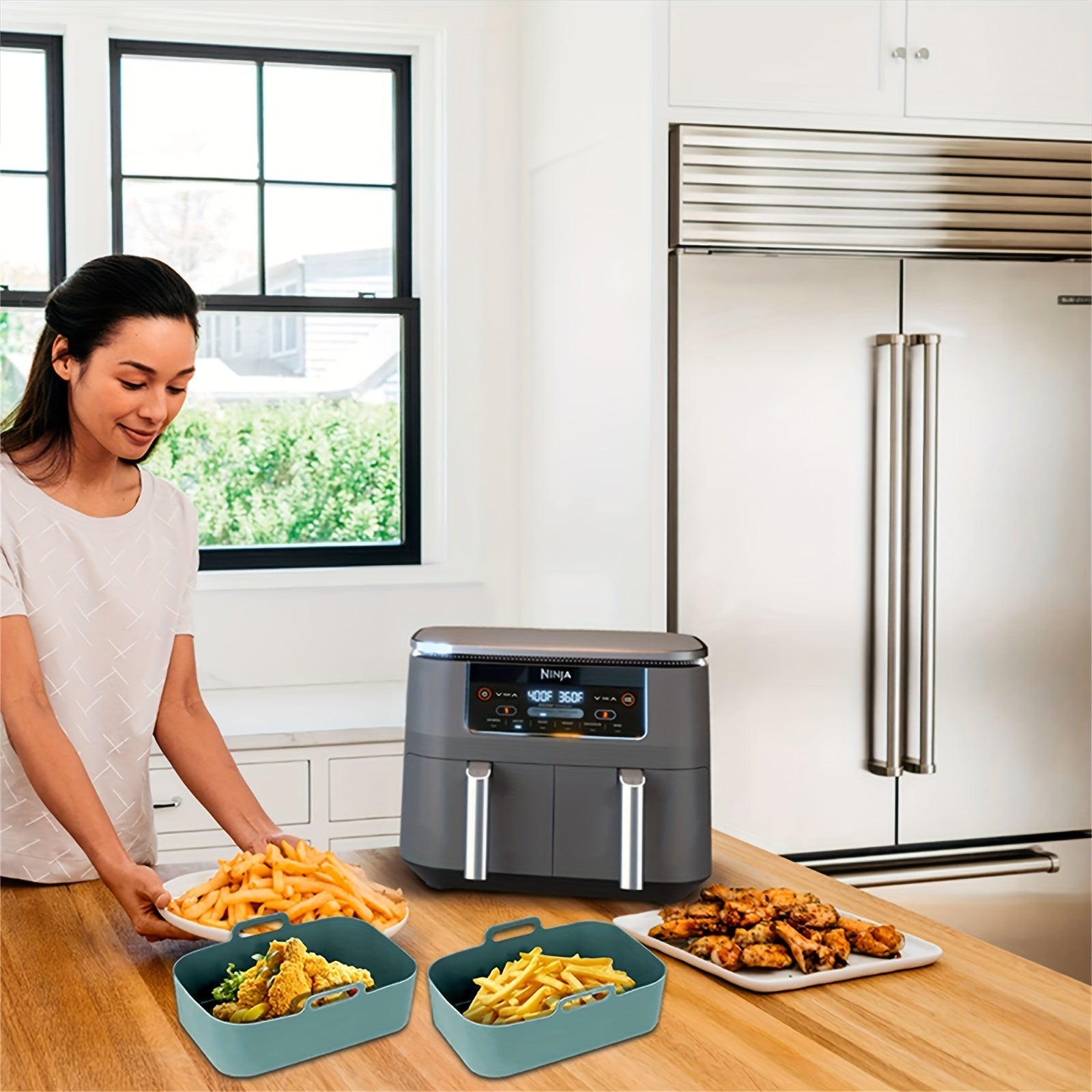 Set of 2 Silicone Air Fryer Liners for 8QT and 6QT Non-Stick Reusable Pot Insert