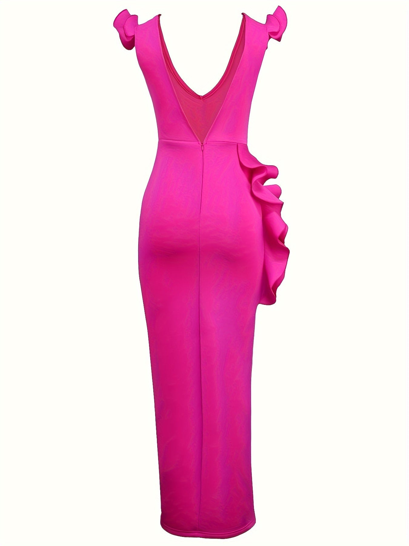 Women's Rose Red Evening Party Dress Deep V-Neck Slit Bodycon Gown