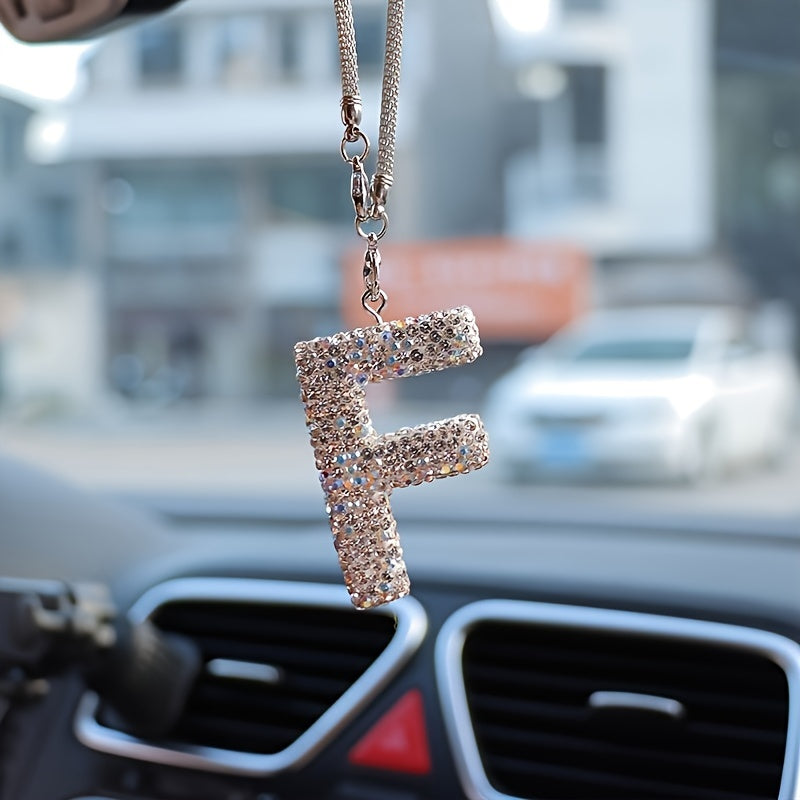 Crystal Bling Alphabet Letter Pendant for Vehicle Mirror with Rhinestones and Metal Material