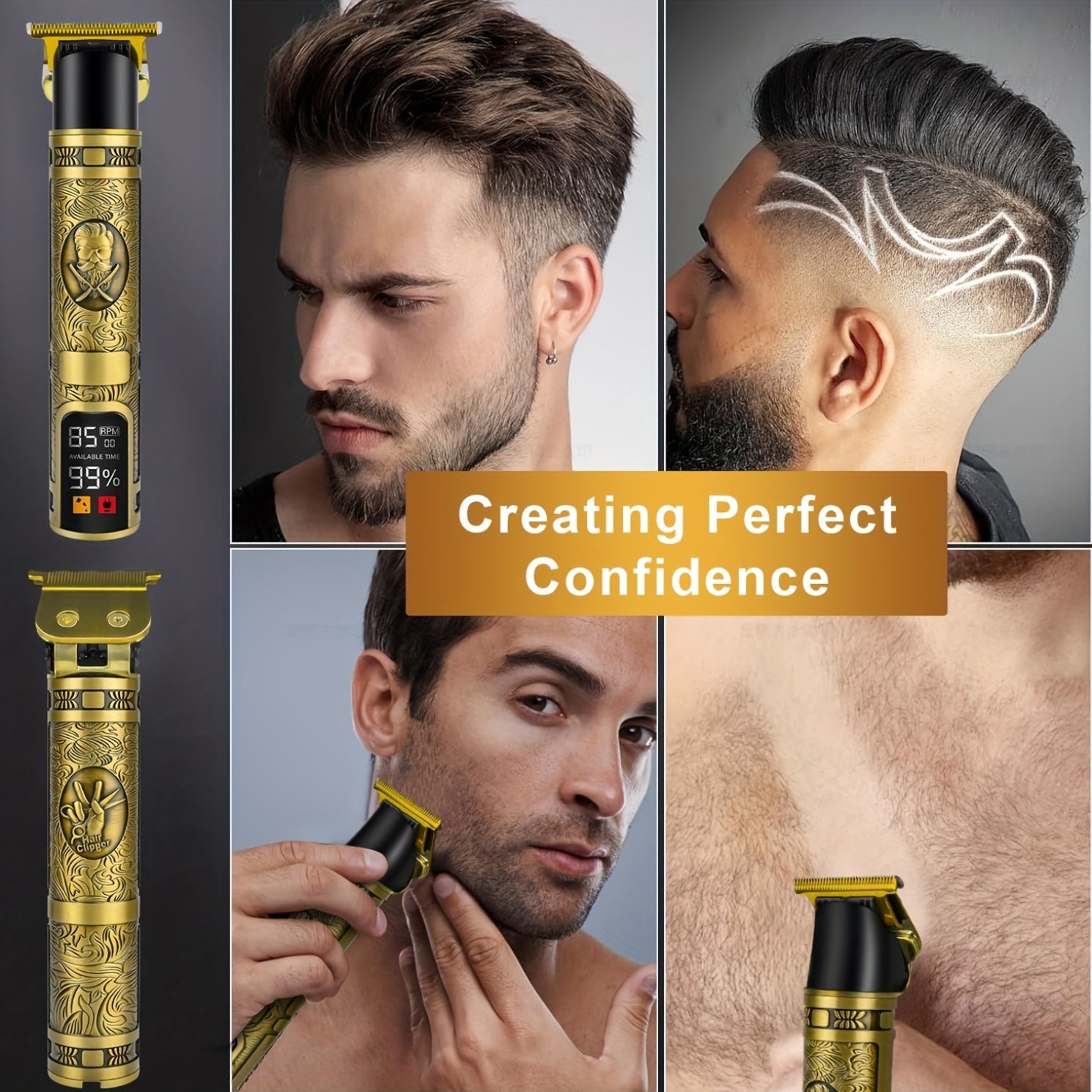 Professional USB Rechargeable Hair Clippers for Men Zero Gapped T-Blade Lithium Battery Guide Combs