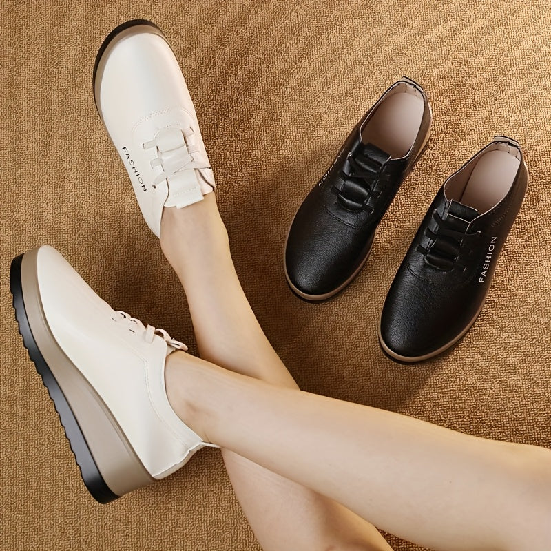 Women's Black Platform Sneakers with Cushioned Sole Casual Low-Top Shoes