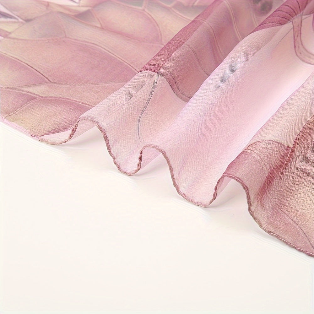 Large Lotus Print Chiffon Scarf for Women Breathable Lightweight Shawl for Travel and Beach
