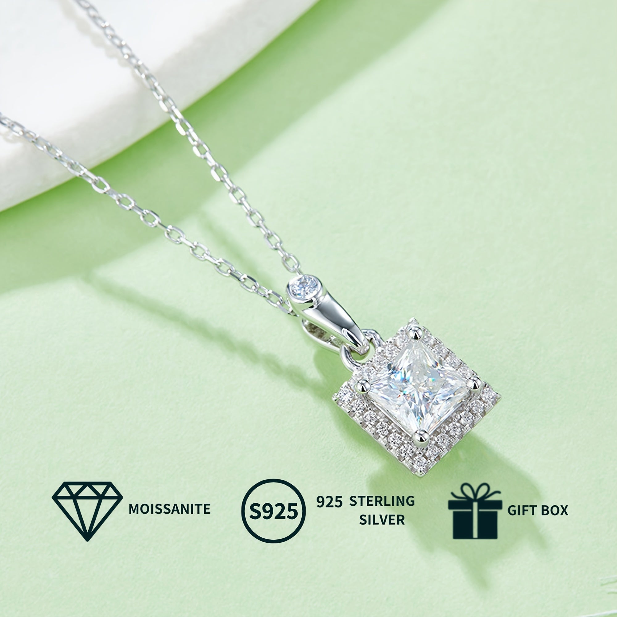 Square Moissanite Jewelry Set for Women with Necklace and Earrings Sterling Silver Engagement Wedding Anniversary Gift