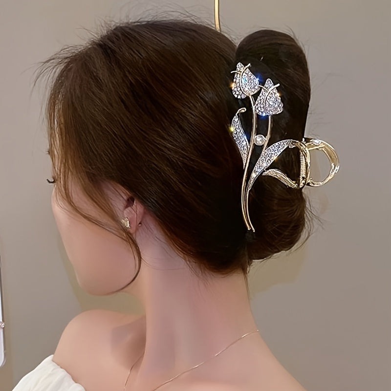 Large Shark Hair Clip for Women with Tulip Design and Thick Hair