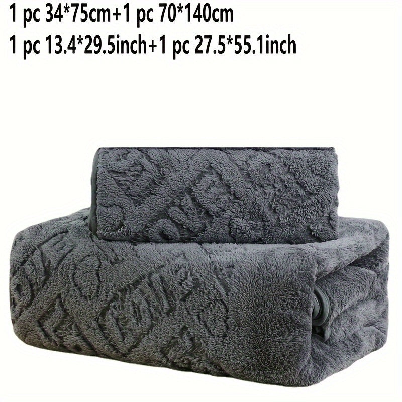 2 dona Coral Velvet yuvinish va vanna to'plami, qo'l sochiqlari va vanna o'rash bilan, 34x75cm yoki 70x140cm