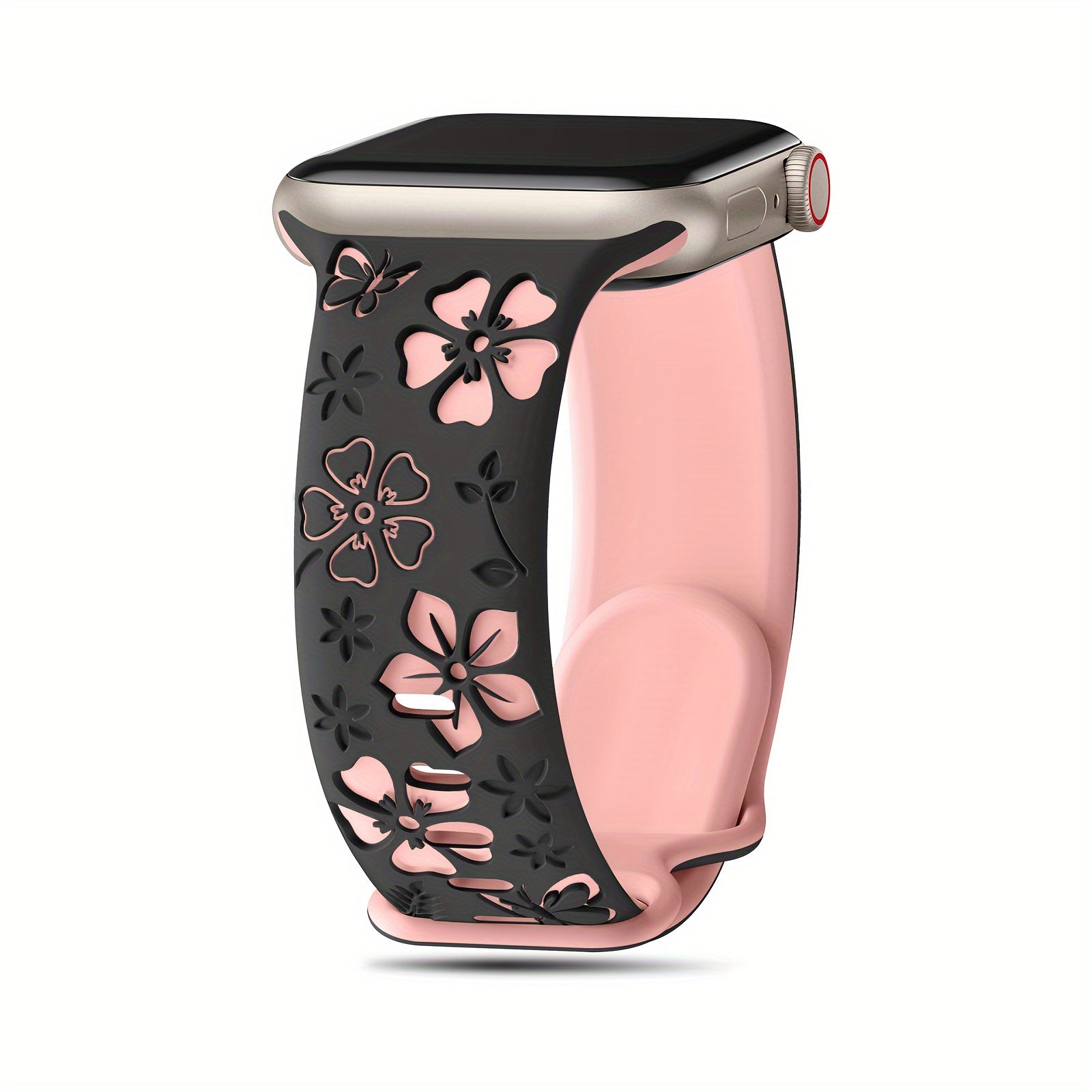 Women’s Two-Tone Floral Silicone Smartwatch Band Compatible with Apple Watch Series 9 to SE