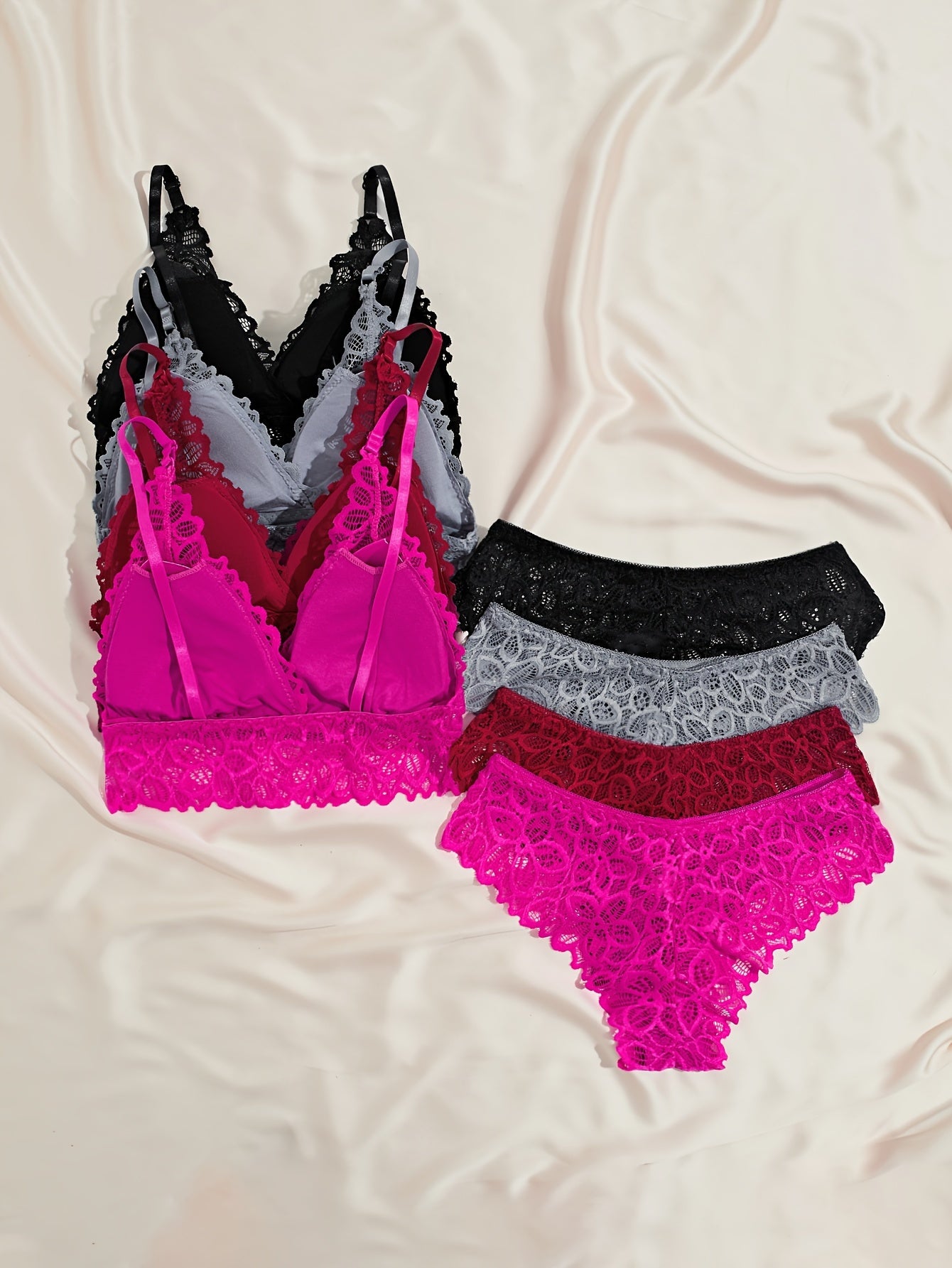 Women's Floral Lace Lingerie Set with Cami Bra and Matching Panties