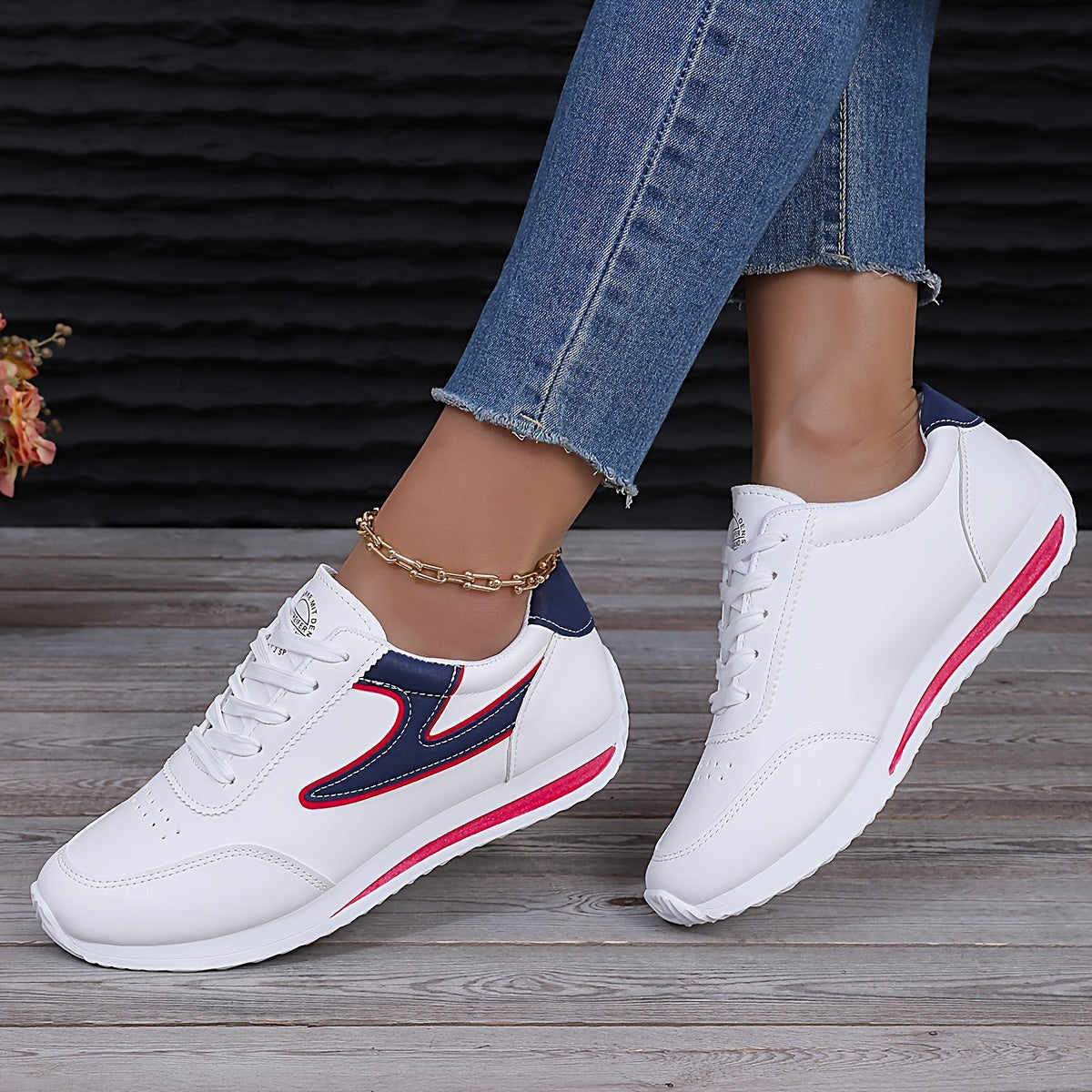 Women's Colorblock Sneakers with Soft Platform Sole Lace-Up Casual Walking