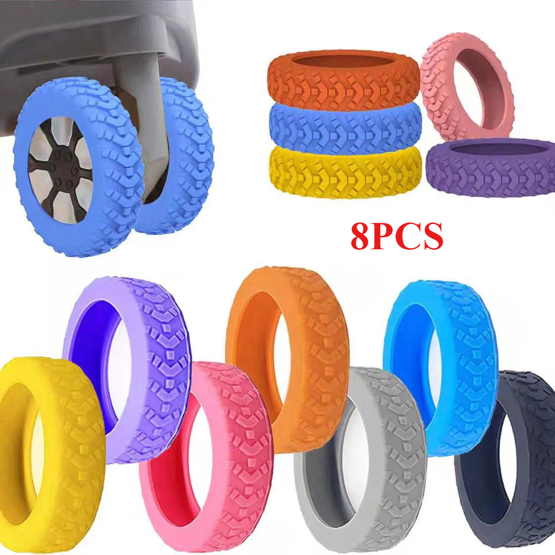 8 Pcs Rubber Luggage Wheel Covers Suitcase Casters Quiet Tire Protectors