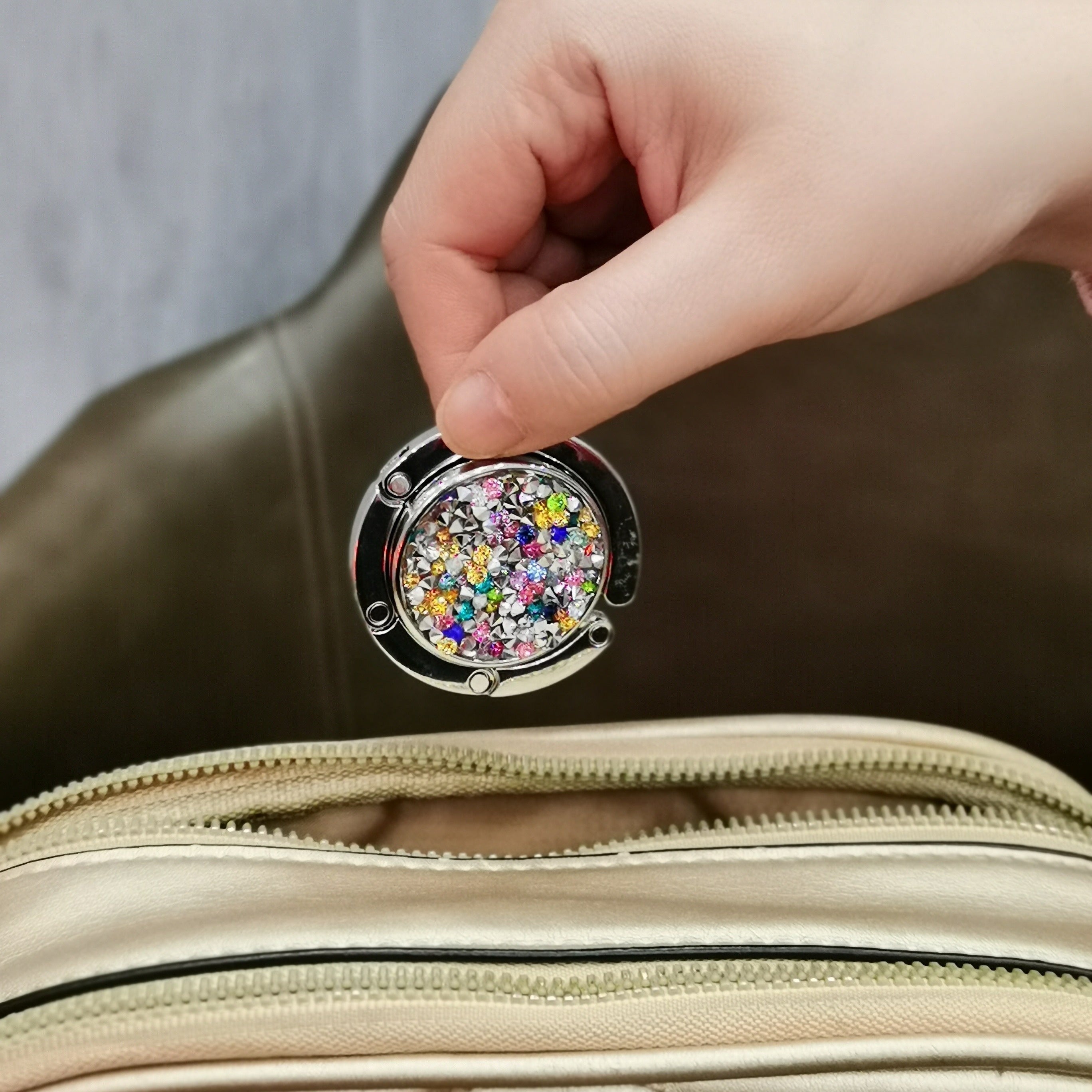 Elegant Rhinestone Handbag with Foldable Design and Portable Hook for Parties and Work