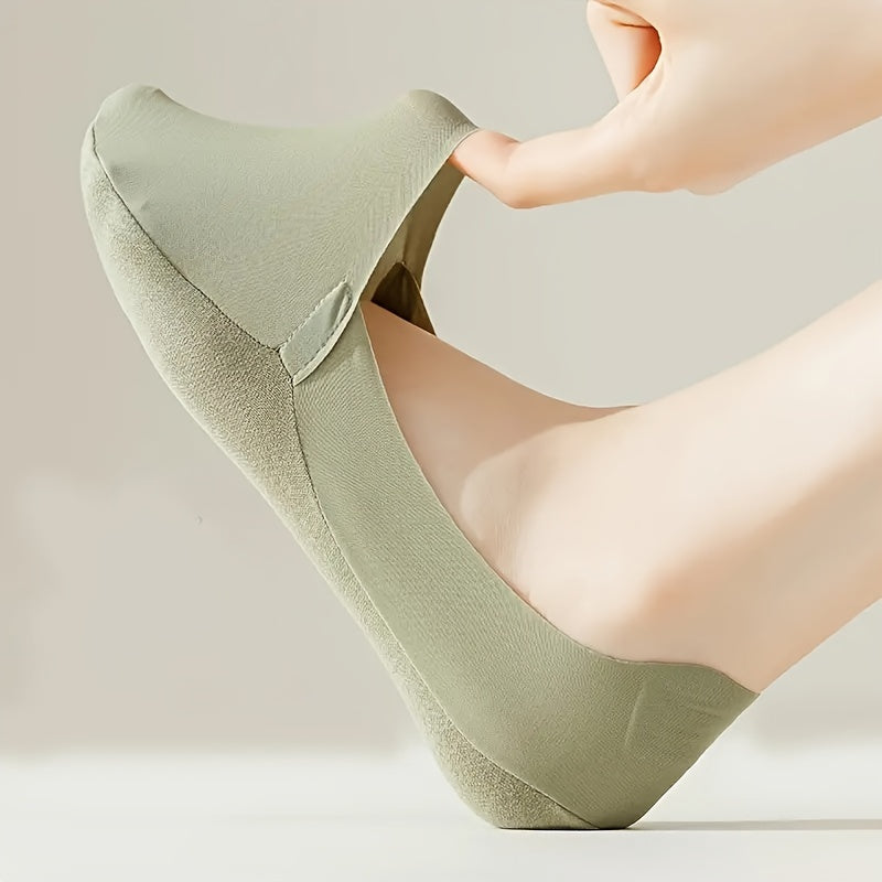 Women Ice Silk Invisible Socks 5 Pairs Non-Slip Breathable Low Cut