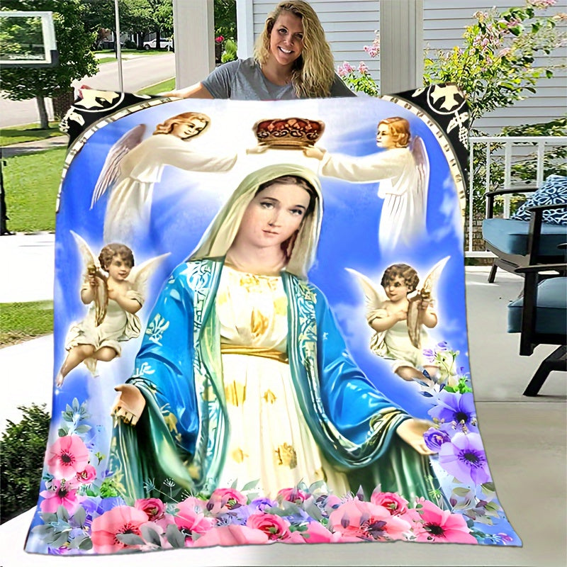 Virgin Mary Flannel Blanket for Travel Sofa Bed Home Decor 1 Piece