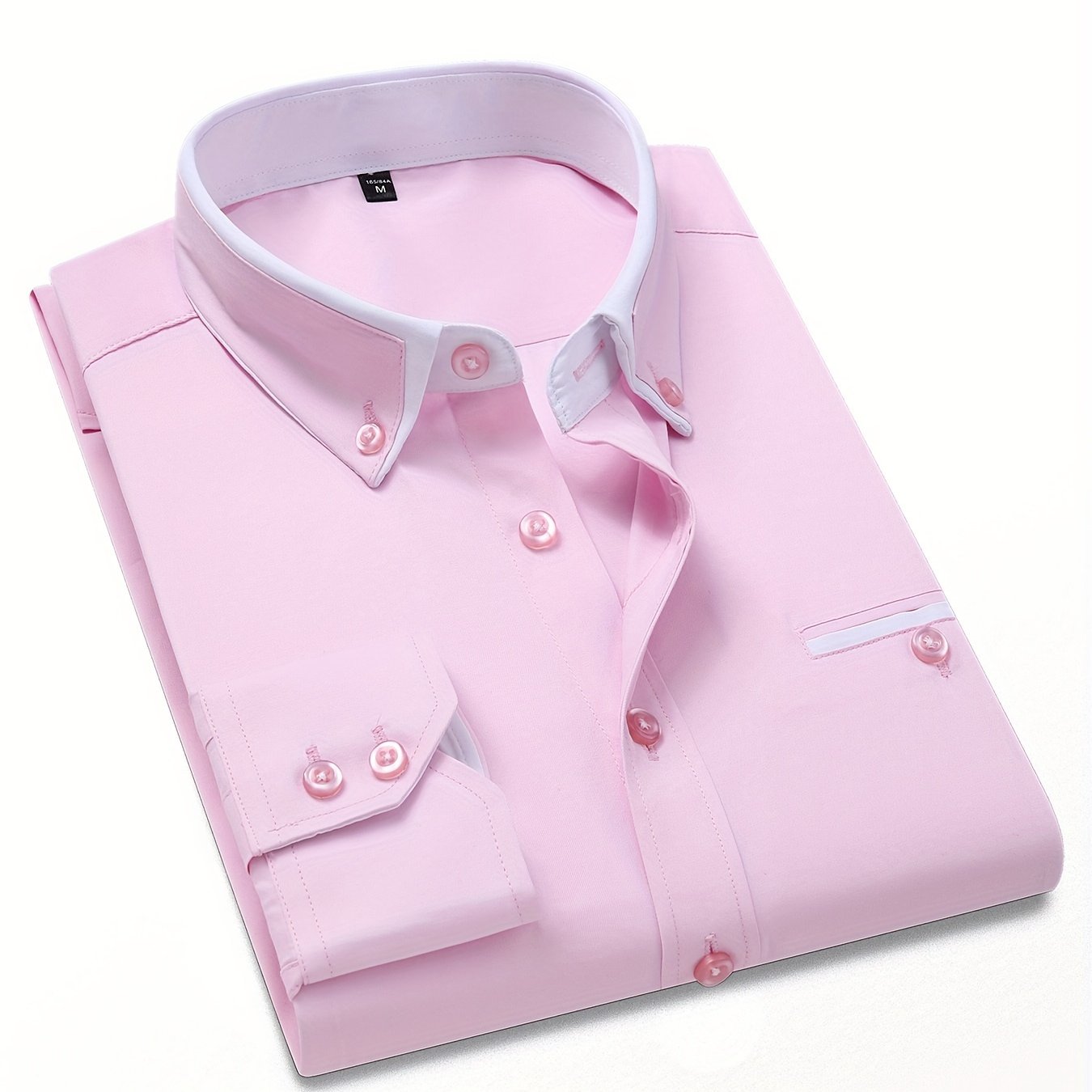 Men's Long Sleeve Dress Shirt with Contrast Lapel Collar Color Block for Formal Wear