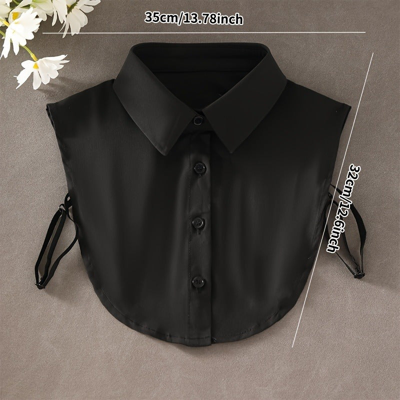 Women's Detachable Striped Collar Vest with Pointed Lapel and Anti-Slip Design in Polyester Knit