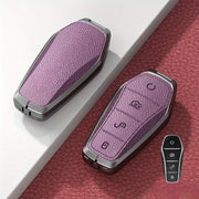 Universal Zinc Alloy PU Car Remote Key Fob Cover with Keychain for 4-Button Models