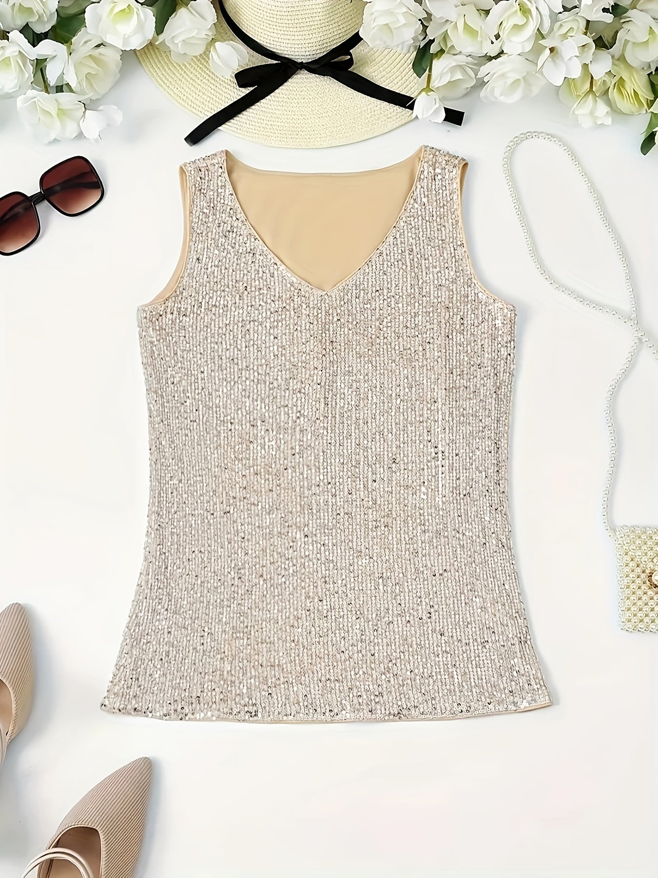 Women's Sequined Tank Top Sleeveless Wearable Glitter Blouse