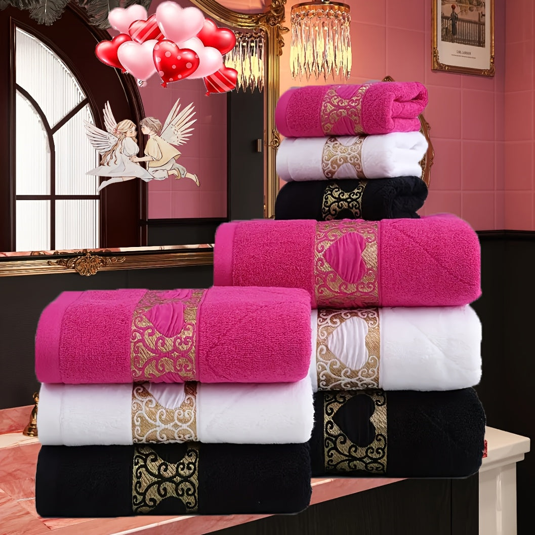 Cotton Jacquard Towel Set 3 Pieces Includes Washcloth Hand Towel Bath Towel Absorbent Quick-Drying Soft