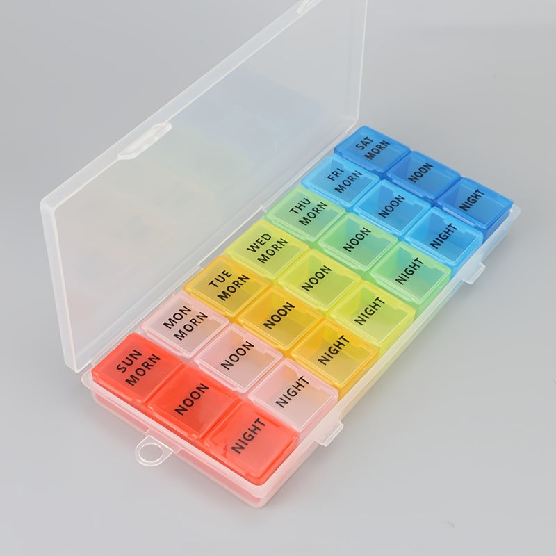 Large Capacity Portable Pill Organizer for Seniors Seven Compartments Colorful Weekly Layout
