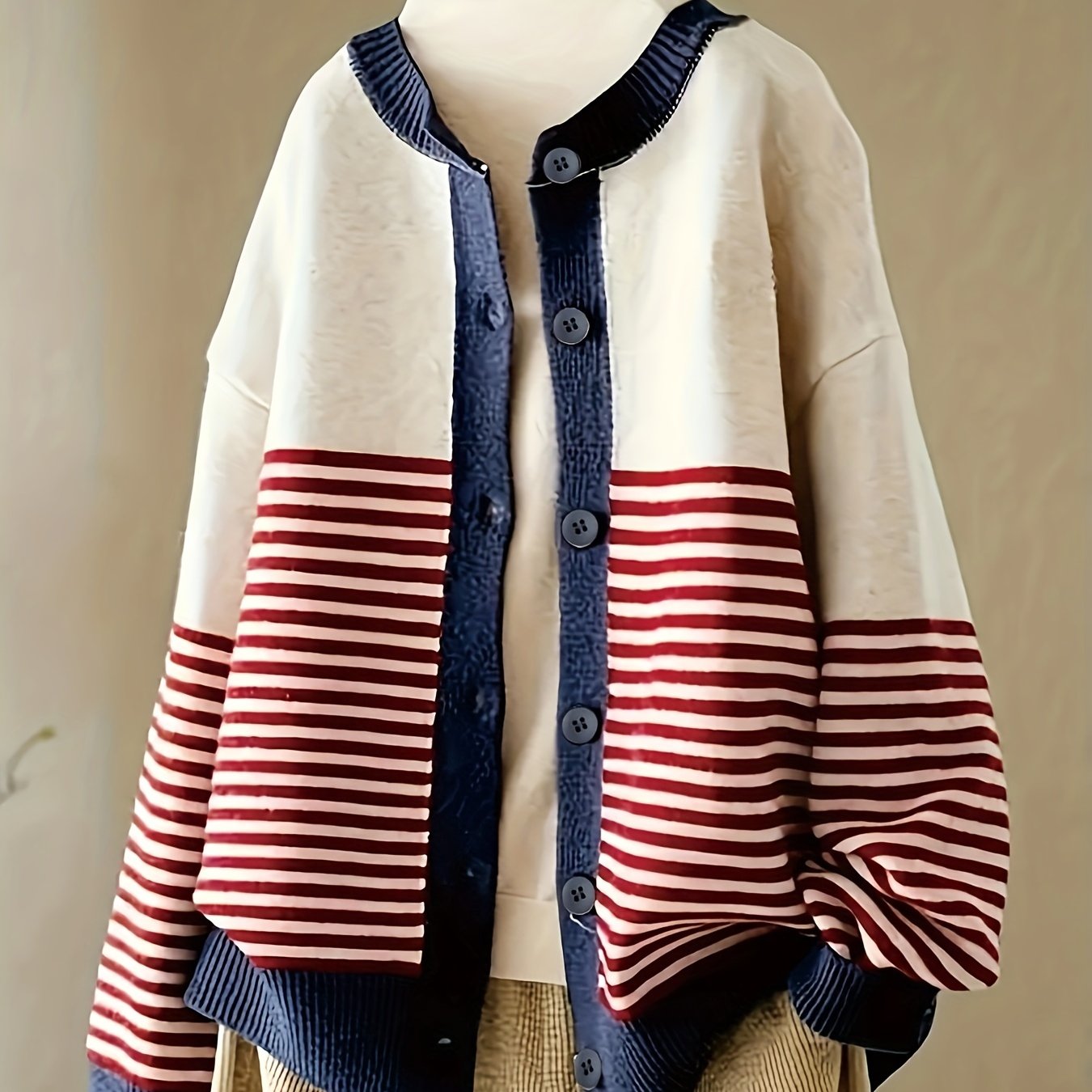 Plus Size Women's Cardigan Long Sleeve Blazer Sweater Beige Blue White Autumn Outerwear