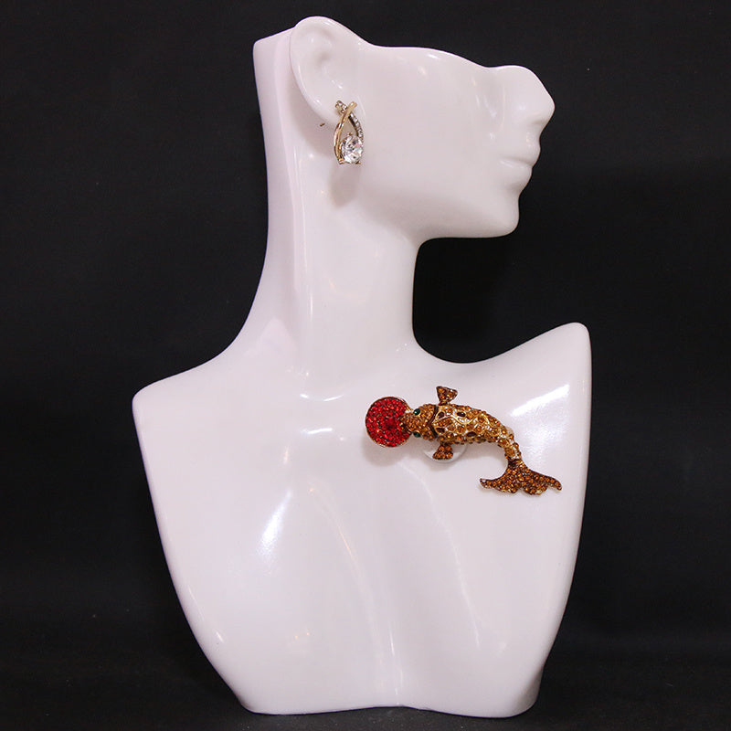 Women's Rhinestone Carp Brooch with Unique Shape Jewelry Accessory