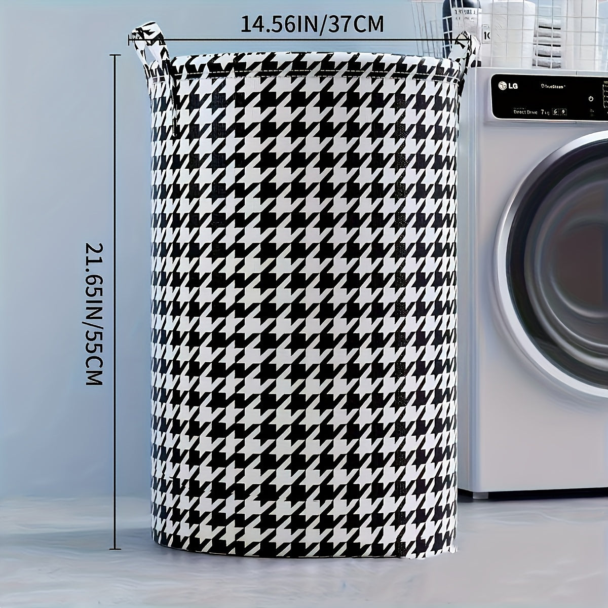 Large Houndstooth Fabric Storage Hamper with Handles for Laundry and Toys