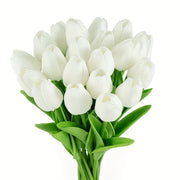 Artificial White Tulip Flowers with Green Leaves for Weddings Home Decor Set of 10