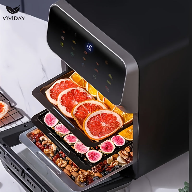 Raqamli sensorli ekran va vizual oynaga ega ko‘p funksiyali havo qovurgich, kichik oshxonalarda pishirish, shashlik qilish, qayta isitish va yog‘siz qovurish uchun ideal.