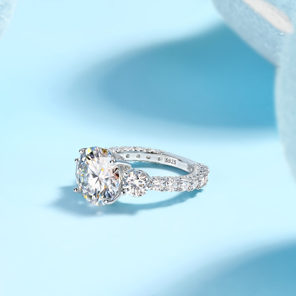 Vintage Bohemian Moissanite Engagement Ring 5 Carat Round Synthetic April Birthstone 18K Gold Plated Silver