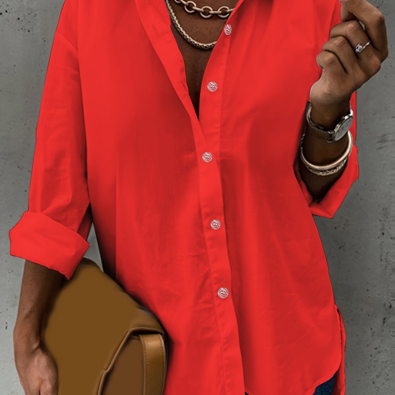 Plus Size Women's Light Blue Casual Long Sleeve Shirt with Button Front