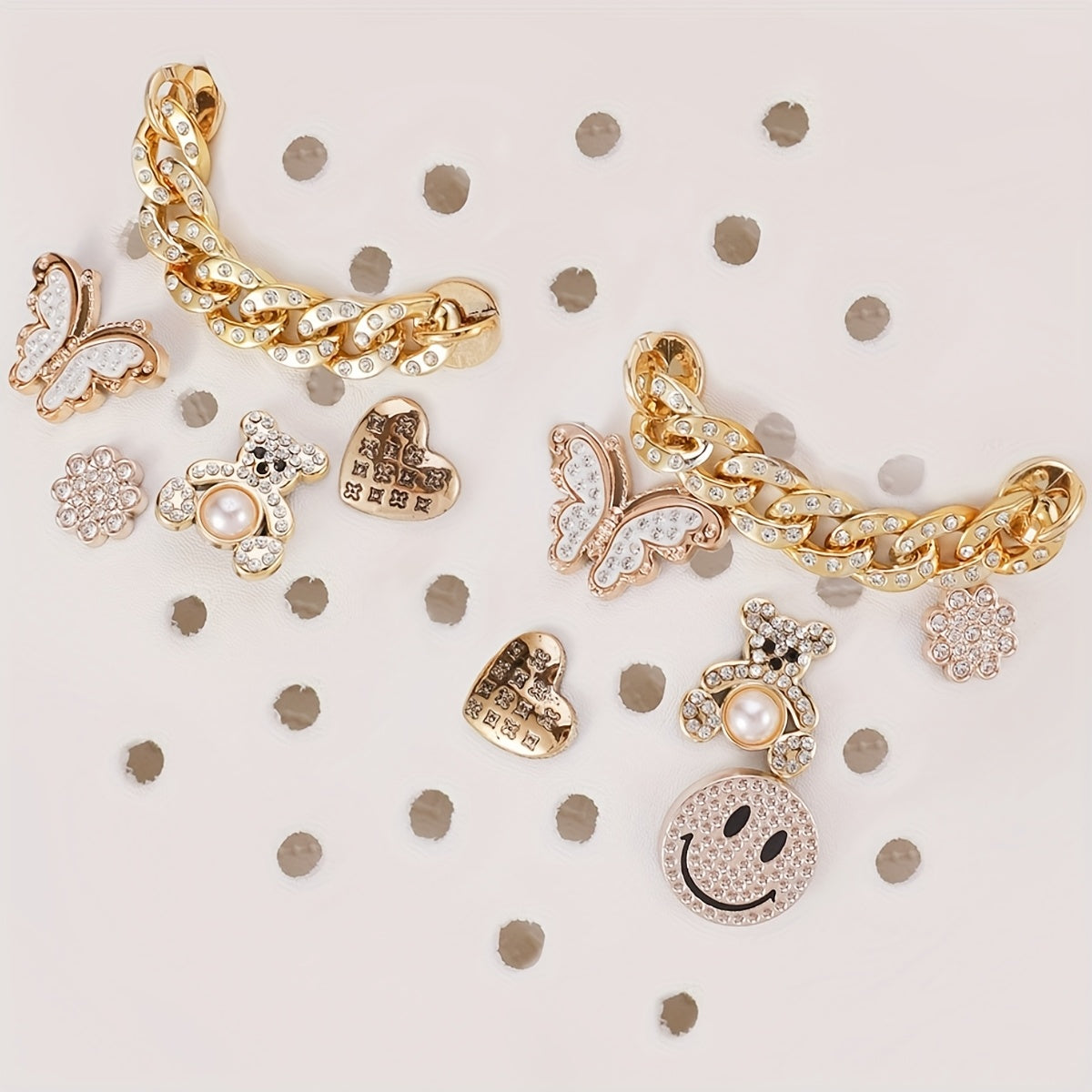 12 шт. золотых пряжек для обуви, бабочка, медведь, сердце, подвеска, для рукоделия, подарок, аксессуар
