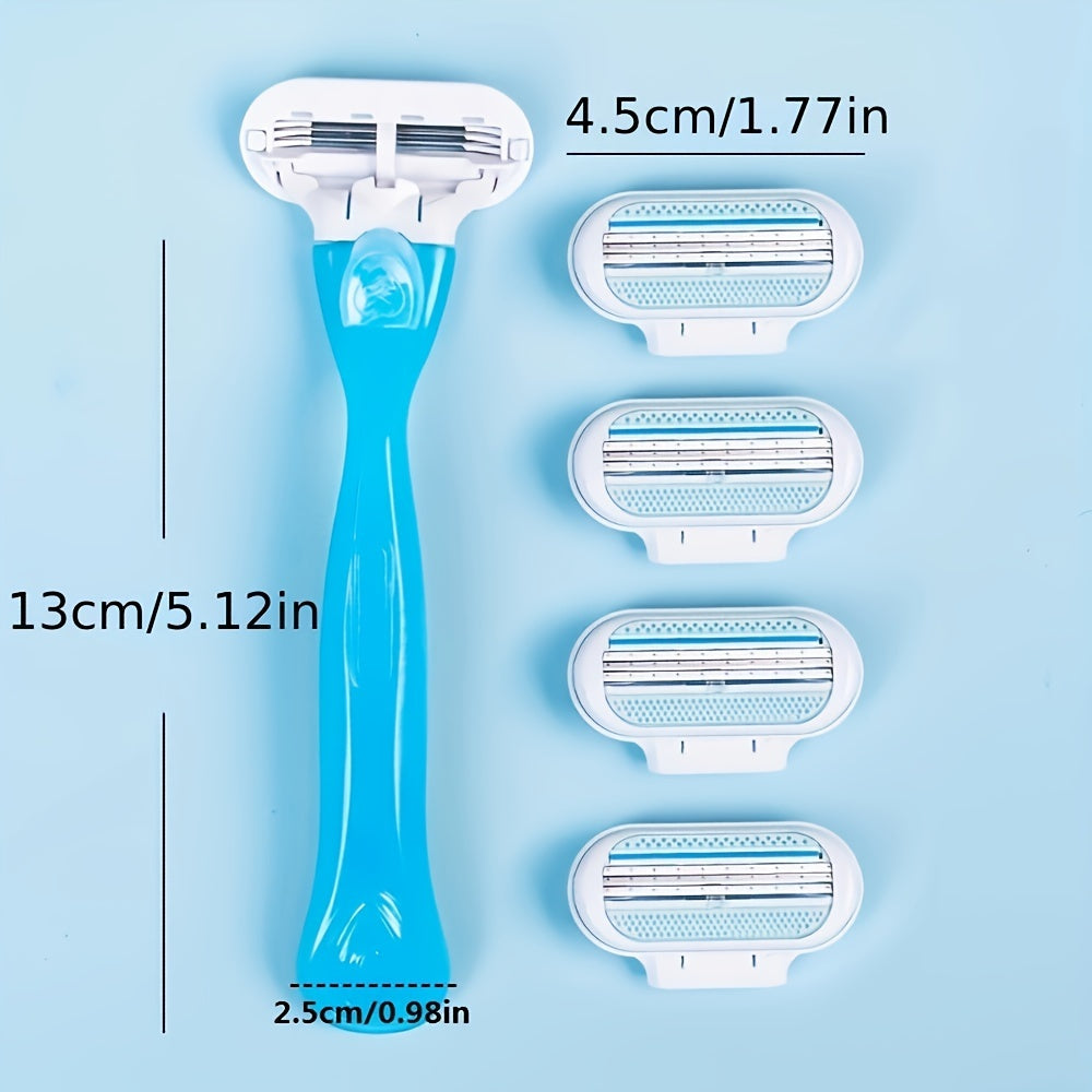 Hypoallergenic Manual Hair Removal Razor Kit with Blue Handle and White Blades for Normal Skin