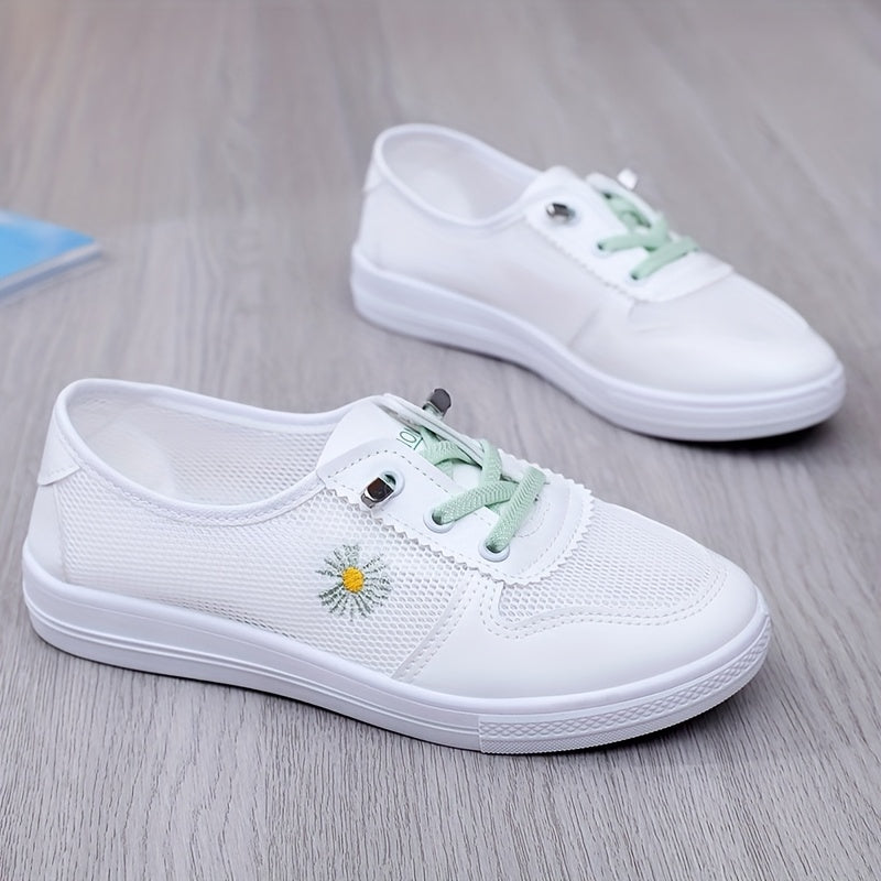 Women's White Mesh Sneakers Breathable Slip-On Casual Shoes