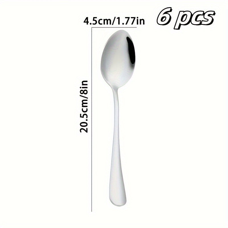 Set of 6 Stainless Steel Serving Spoons in Various Sizes for Soup Coffee Dinner