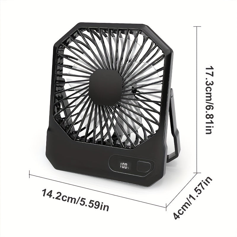 Portable USB Desktop Fan 6-Inch 3-Speed with Digital Display and Rechargeable Battery