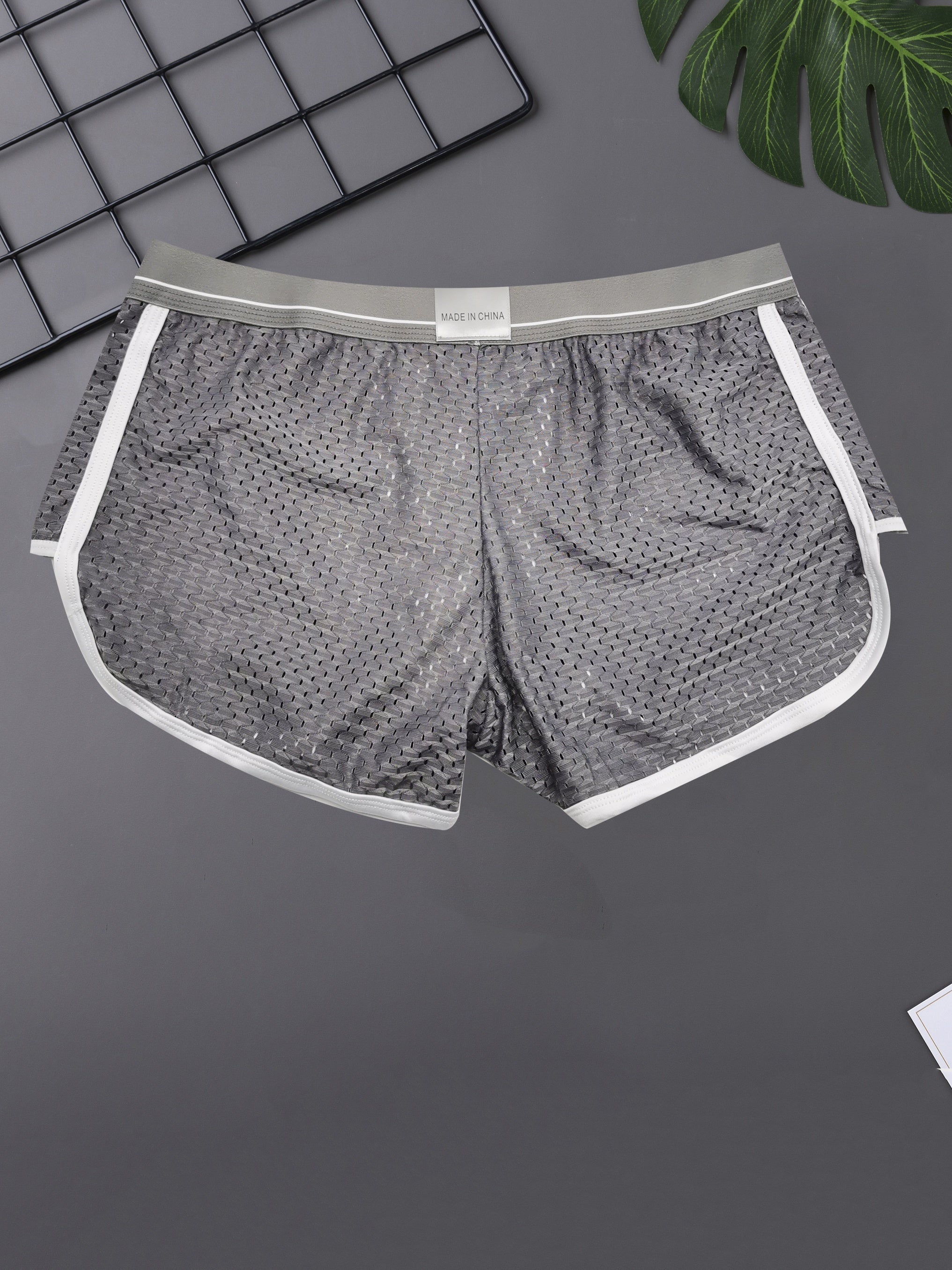 Men's Solid Color Boxer Briefs Youth Mesh Breathable Sports Trunks Casual Underwear