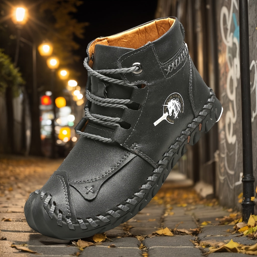 Women's Vintage-Inspired High-Top Lace-Up Boots with Flat Heel