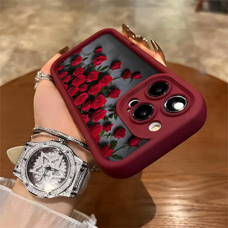Luxury Red Rose TPU Phone Case for iPhone 16 15 14 13 12 11 XR XS Max Plus