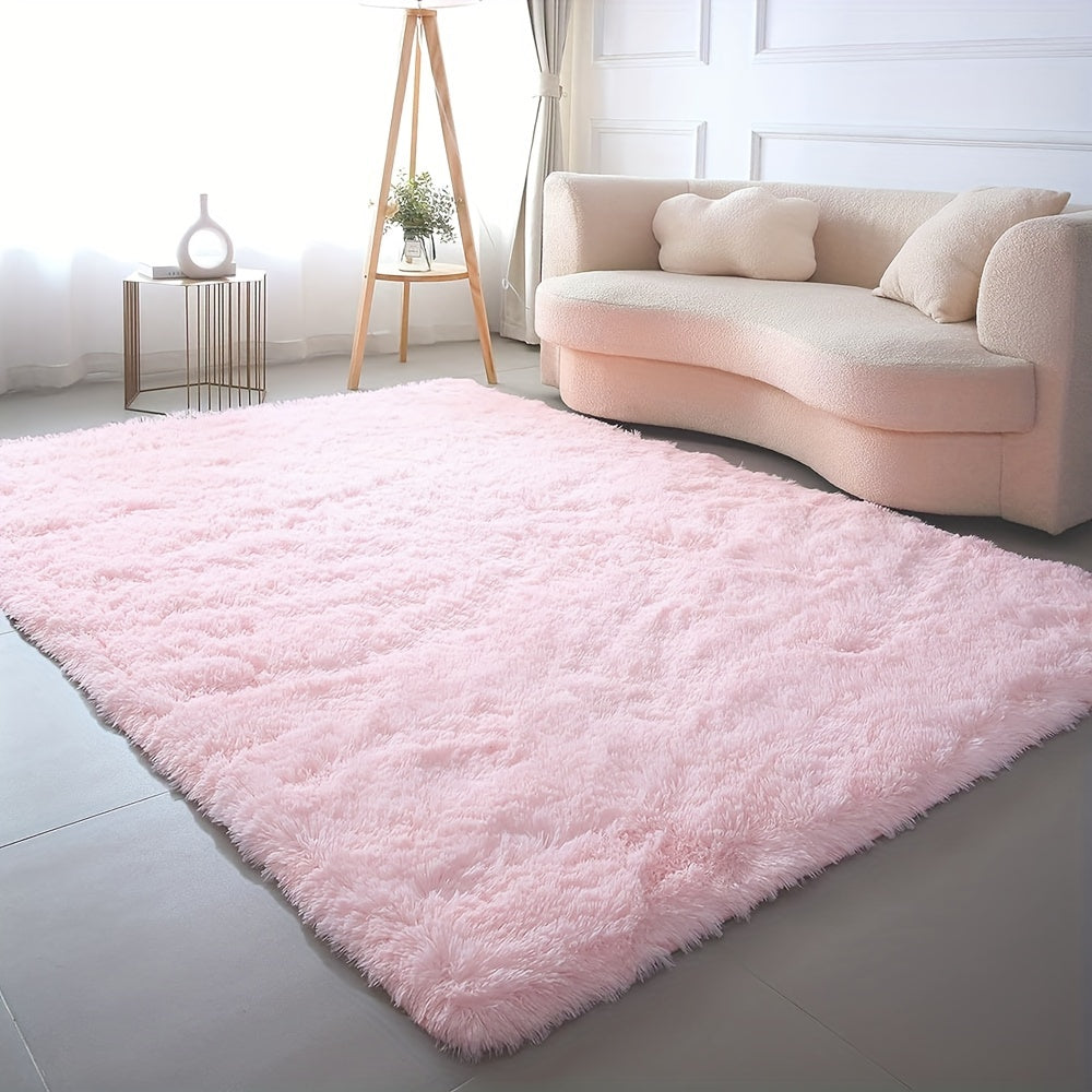 Alfombra de área rosa peluda suave, absorbente y antideslizante para dormitorio y sala de estar
