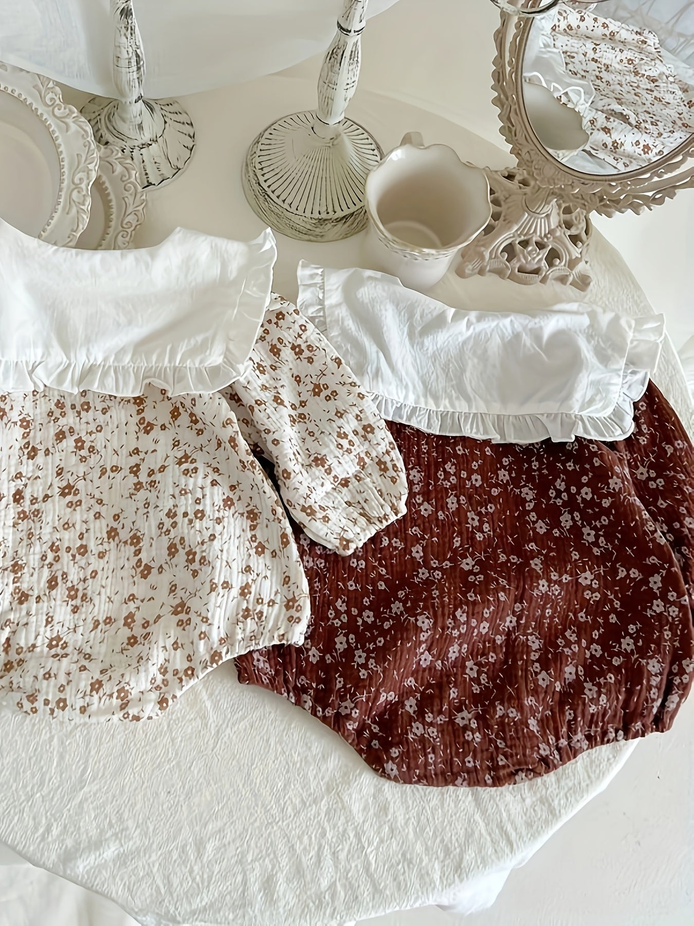 Baby Girls Cotton Floral Romper with Collar All-Season Casual Fit