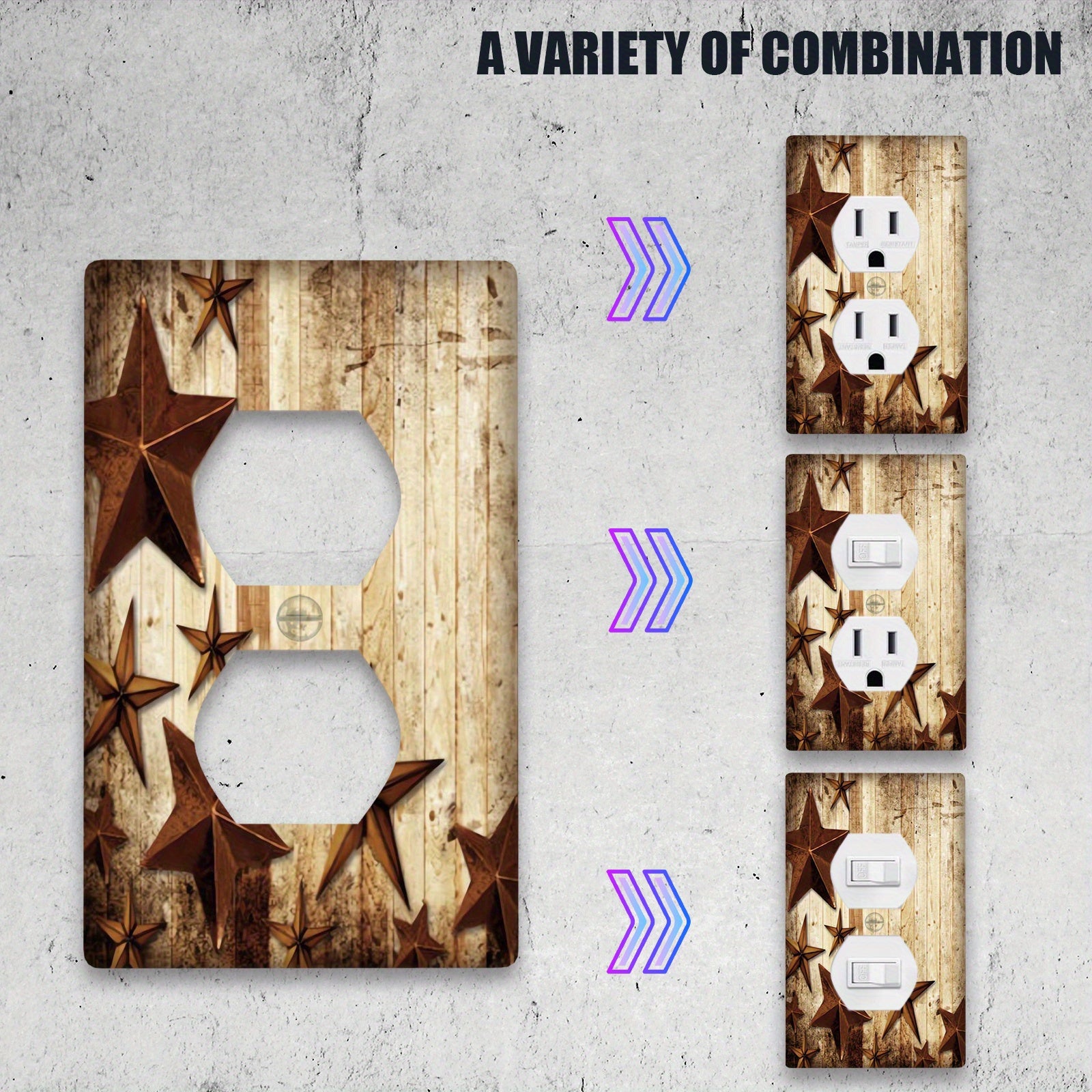 Декор для выключателя света в стиле фермерского дома с дизайном из бревенчатого дерева и звезд ферм для комнаты, кухни или ванной.