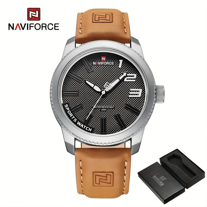 Men's Waterproof Quartz Watch with Leather Strap and Date Display