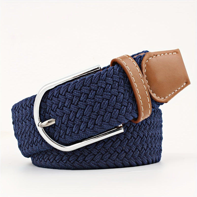 Unisex Canvas Belt with Braided Waistband and Pin Buckle for Casual Jeans