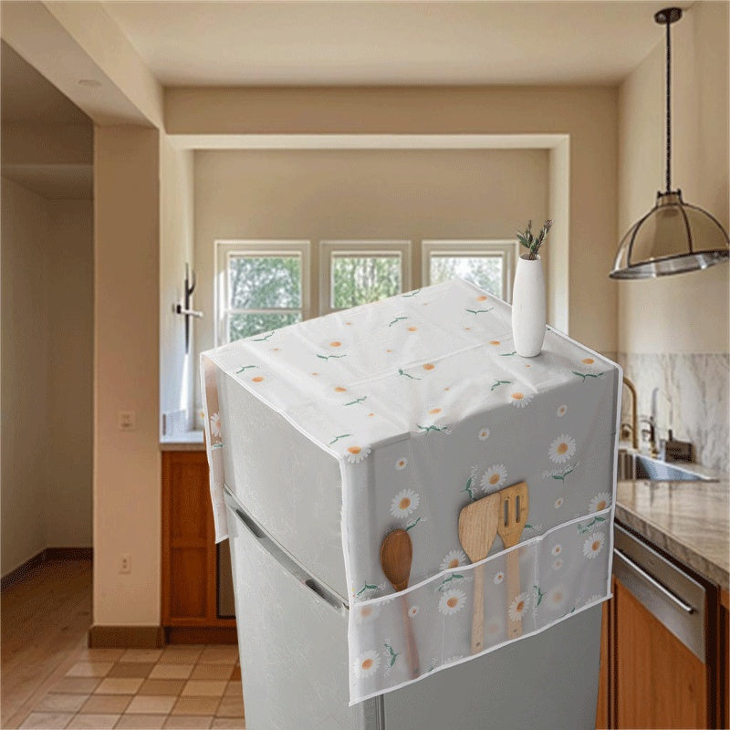 Cubierta de polvo para refrigerador con diseño floral de margaritas, protección sin rayaduras, estilo mantel blanco