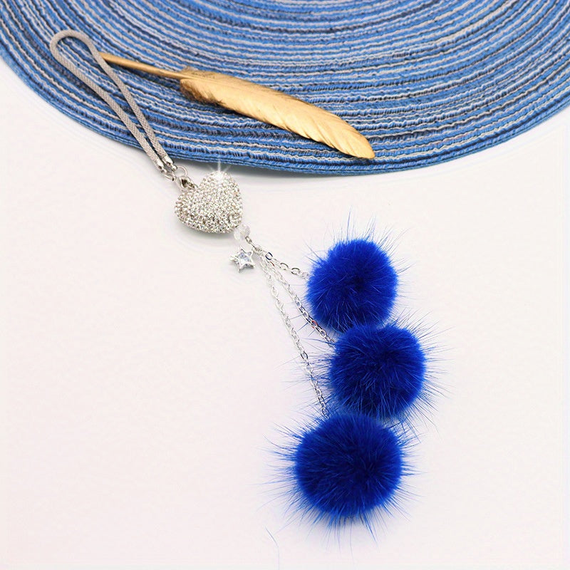 Women Girls Rhinestone Plush Ball Car Ornament Bling Love Heart