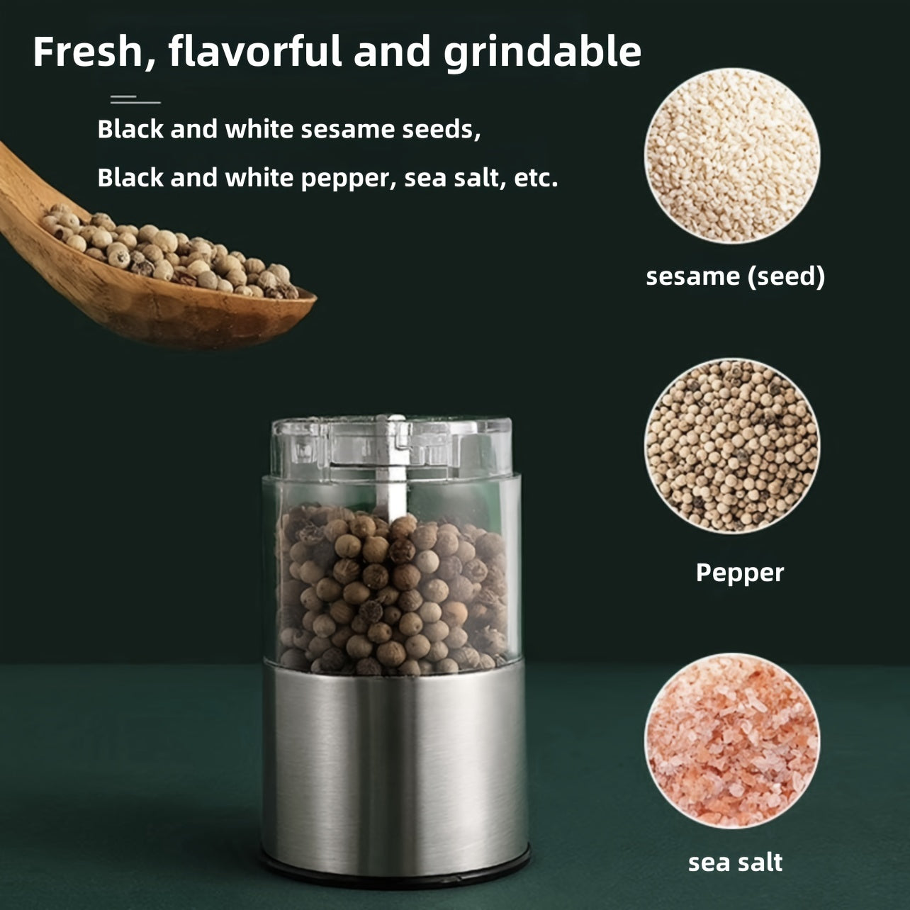 Electric Spice Grinder Salt and Pepper Mill with LED Light, Adjustable Stainless Steel