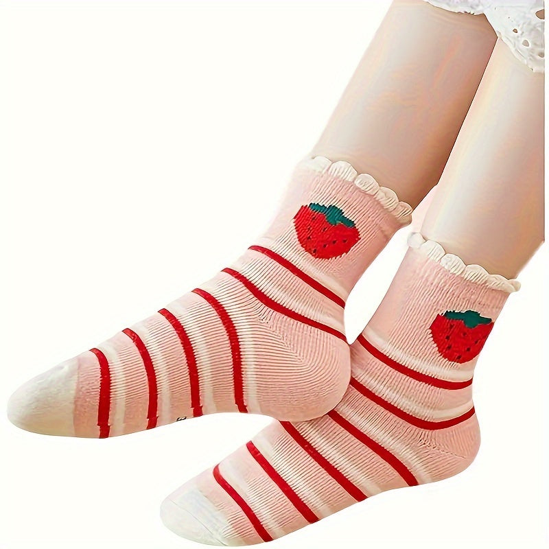 Children's Socks 5 Pairs Breathable Strawberry Style Knit Fabric Multicolor